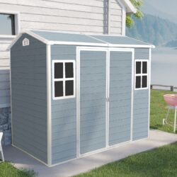 8 X 4Ft Resin Outdoor Storage Shed With Two - Window And Double - Door, Plastic Shed With Floor For Gargen, Patio, Yard, Lawn - Gray