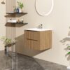 24" Wall Mount Bathroom Vanity Cabinet With - White Basin Sink Combo Floating - Walnut - Image 4