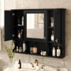 Wall Mounted Bathroom Medicine Cabinet, Modern Bathroom Wall Cabinet With Mirror, Mirror Cabinet With Open Shelves - Black - Image 22