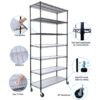 7 Tier Metal Shelf Wire Shelving Unit, 2450Lbs Heavy Duty Adjustable Storage Rack With Wheels & Shelf Liners For Closet Kitchen Garage Basement Commercial Shelving - Black - Image 2
