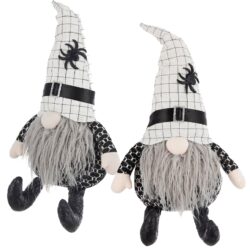 Sitting Gnome With Hat Spider, For Halloween Decor (Set of 2) - Black White