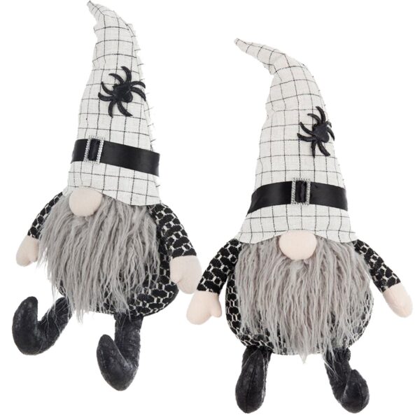 Sitting Gnome With Hat Spider, For Halloween Decor (Set of 2) - Black White