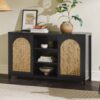 Transitional 2 Door Sideboard With Arched Rattan Panels - Black - Image 5