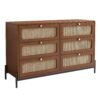 Modern Cannage Rattan Wood Closet 6 Drawer Dresser Wood Storage Cabinet Sideboard For Bedroom, Living Room, Entryway, Hallway - Walnut - Image 7