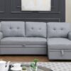 Lexi - Vegan Leather Modern Reversible Sleeper Sectional Sofa With Storage Chaise - Gray - Image 6