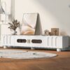 Modern TV Stand For TVs Up To 80", Entertainment Center With Glass Door, 2 Drawers And Cabinets, Wood TV Storage Cabinet With Solid Wood Legs And Metal Handles For Living Room - White - Image 2