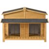Large Wooden Dog House Outdoor / Indoor Dog Crate, Cabin Style, With Porch, 2 Doors - Natural - Image 4