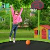14Ft Trampoline With Basketball Hoop Inflator And Ladder (Inner Safety Enclosure) - Green - Image 21