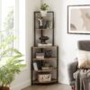6 Tier Corner Open Shelf Modern Bookcase Wood Rack Freestanding Shelving Unit, Plant Album Trinket Sturdy Stand Small Bookshelf Space-Saving For Living Room Home Office Kitchen Small Space - Rustic Brown - Image 4