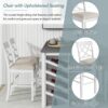 Topmax - 5 Piece Updated Counter Height Solid Wood Dining Table Set, Table With Curved Wine Rack And 4 Upholstered Chairs - White - Image 6