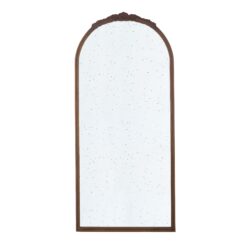 Hand Carved Rose Antique Mirror Frame, Large Arch Mirror Wall Decor For Living Room, Bathroom, Entryway - Brown