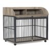 44'' Heavy Duty Large Dog Crate Furniture For Large Medium Dog With Lockable Wheels, Wooden Dog Crate Dog Kennel, End Table Crate With Double Layer Storage - Gray - Image 8