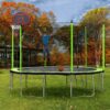 14Ft Trampoline With Basketball Hoop Inflator And Ladder (Inner Safety Enclosure) - Green - Image 7