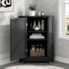 Bathroom Cabinet Triangle Corner Storage Cabinet With Adjustable Shelf Modern Style - Black - Image 2