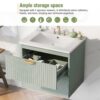 Modern Wall-Mounted Bathroom Vanity With 2 Drawers, Ideal For Small Bathrooms - Green - Image 7