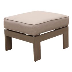 Patio Indoor Outdoor Aluminum Ottoman Footstool With Cushion, Wood Grained - Light Brown