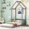 Twin House-Shaped Roof Headboard Floor Bed, (Without Slats) - Gray - Image 9
