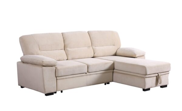 Kipling - Velvet Fabric Reversible Sleeper Sectional Sofa Chaise - Beige