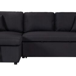 Paisley - Linen Fabric Reversible Sleeper Sectional Sofa With Storage Chaise - Black