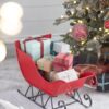 Iron Sleigh Medium, Distressed Christmas Santa Sleigh Holiday Decoration - Black / Red - Image 2