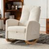 Accent Rocking Chair & Footrest High Back Rubber Wood Rocking Legs Bedroom Living Space - Beige - Image 6