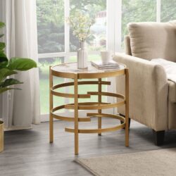21.65" Modern High-End Charm: Pandora Sintered Stone End Table, Small Coffee Table - Gold