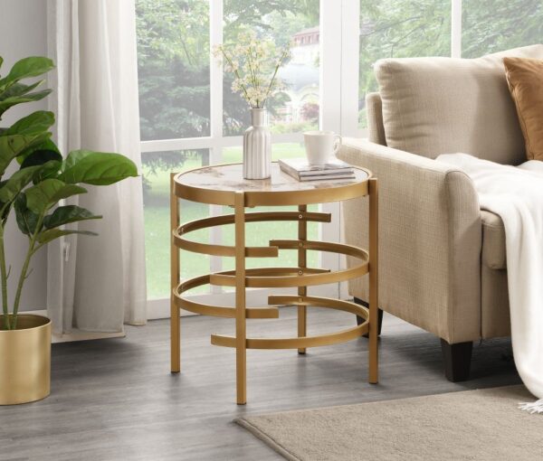 21.65" Modern High-End Charm: Pandora Sintered Stone End Table, Small Coffee Table - Gold