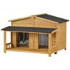 Large Wooden Dog House Outdoor / Indoor Dog Crate, Cabin Style, With Porch, 2 Doors - Natural - Image 3