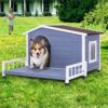Large Wooden Dog House Indoor Outdoor With Terrace And Open Waterproof Asphalt Roof, Outdoor Dog House With Raised Floor, Windows And Door Curtains, Suitable For Small And Medium Dogs - Gray - Image 9