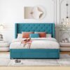 Queen Size Storage Upholstered Platform Bed With Wingback Headboard And A Big Drawer - Blue - Image 11