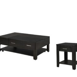 Bruno - Wooden 2 Piece Lift Top Coffee And End Table Set With Tempered Glass Top And Drawer (Set of 2) - Ash Gray