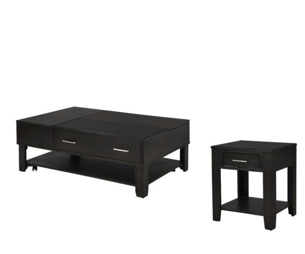 Bruno - Wooden 2 Piece Lift Top Coffee And End Table Set With Tempered Glass Top And Drawer (Set of 2) - Ash Gray