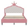 Full Size Lovely Crown Fantasy Leather Princess Bed With Tufted Headboard - Pink / Cream - Image 4