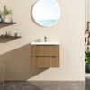 24" Wall Mount Bathroom Vanity Cabinet With - White Basin Sink Combo Floating - Walnut - Image 2