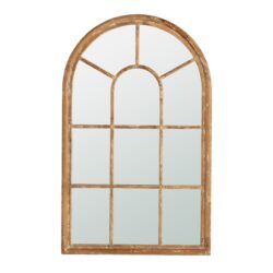 Large Arched Accent Mirror With Frame With Decorative Window Look Classic Architecture Style Solid Fir Wood Interior Decor - Brown