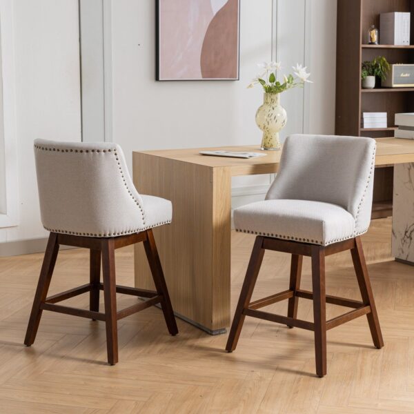 Counter Height Swivel Barstools, Upholstered Bar Stools (Set of 2) - Ivory
