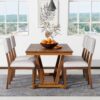 Topmax - 5 Piece Rustic Dining Table Set With 4 Upholstered Chairs, Rectangular Dining Table With Trestle Table Base - Walnut - Image 3