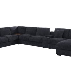 Celine - Chenille Fabric Corner Sectional Sofa With Right Facing Chaise, Cupholders, And Charging Ports - Dark Gray