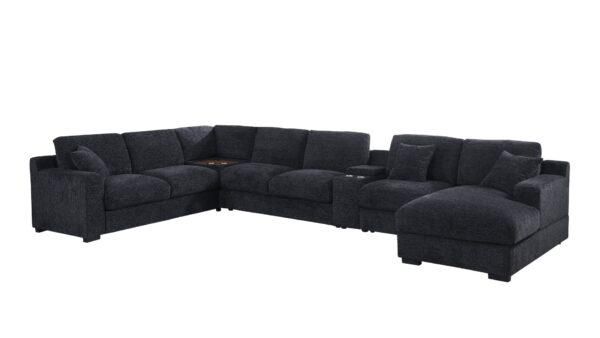 Celine - Chenille Fabric Corner Sectional Sofa With Right Facing Chaise, Cupholders, And Charging Ports - Dark Gray