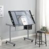 Adjustable Art Drawing Desk Craft Station Drafting With 2 Non-Woven Fabric Slide Drawers And 4 Wheels - Silver - Image 4