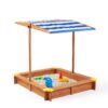 Kids Sandbox With Cover, Sand Box With Adjustable Canopy, Large Outdoor Cedar Sandpit For Backyard Play - Reddish Brown - Image 2