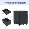 2 Drawer Mobile File Cabinet With Lock Steel File Cabinet For Legal / Letter / A4 / F4 Size/ Home / Office Design - Black - Image 3