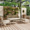 4 Pieces Patio Furniture Set, PE Rattan Wicker With Washable Cushion And Tempered Glass Tabletop, Conversation Furniture For Garden Poolside Balcony - White / Natural - Image 2
