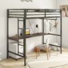 Adam - Twin Loft Bunk Bed With Cinnamon Wood Desk And Closet Rod - Black - Image 6