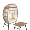 Outdoor Garden Wicker Egg Chair And Footstool Patio Chaise, With Cushions, Outdoor Indoor Basket Chair - White / Natural - Image 10