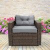 6 Piece Patio Rattan Wicker Outdoor Furniture Conversation Sofa Set With Removeable Cushions And Temper Glass Tabletop - Brown - Image 7