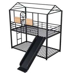 Twin Over Twin Bunk Bed, Housebed With Slide - Black