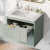 Modern Wall-Mounted Bathroom Vanity With 2 Drawers, Ideal For Small Bathrooms - Green - Image 6