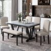 6 Piece Dining Table Modern Style With 4 Chairs & 1 Bench, Table With Marbled Veneers Tabletop And V-Shaped Table Legs - White - Image 17