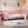 Twin Size Upholstered Daybed, Sherpa Fabric Sofabed With Cloud-Shaped Backrest, No Box - Spring Needed - Pink - Image 7